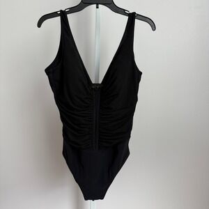 Profile by Gottex‎ Black One Piece Swimsuit Ruched Jewel Detail Size 14